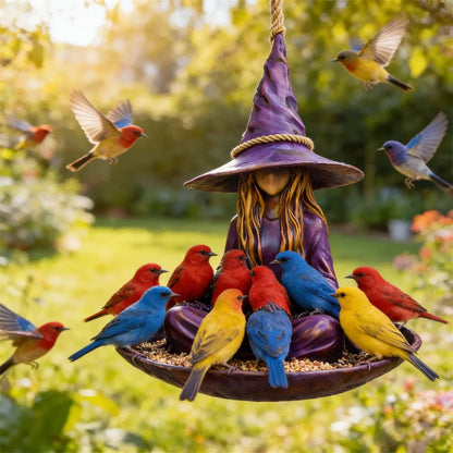 🧙 Enchanting Meditating Witch Bird Feeder | Magical Hanging Garden Decor