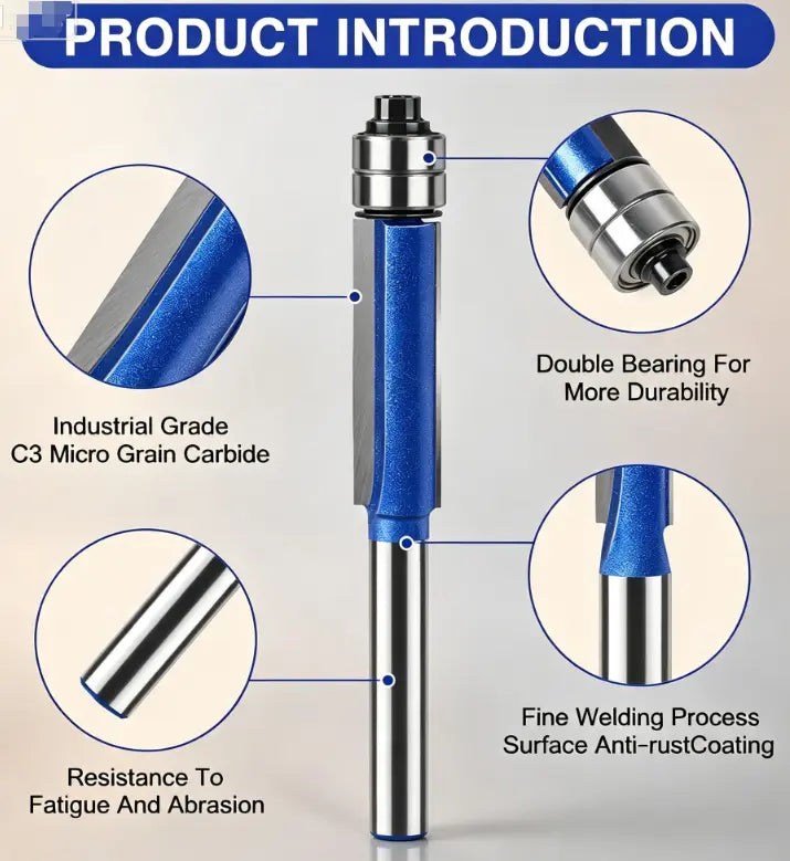🪵🔥4-Piece Double Bearing Flush Trim Router Bit Set – Smooth & Precise Woodworking