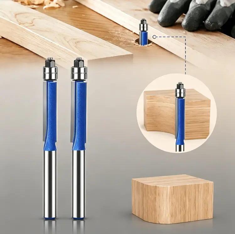 🪵🔥4-Piece Double Bearing Flush Trim Router Bit Set – Smooth & Precise Woodworking