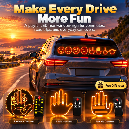 🚗🔥 LED Car Rear Window Gesture Light 😎🖕😂 – Funny Emoji & Hand Sign Display ✨ Wireless Remote Control 🚘 4 Modes | Fun Car Accessories 🎁