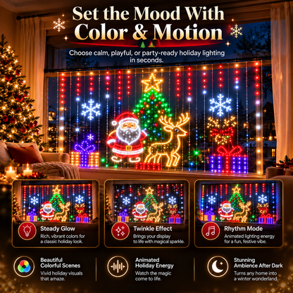 🎅Smart RGB Christmas Curtain Lights – App-Controlled Animated Holiday Window Display