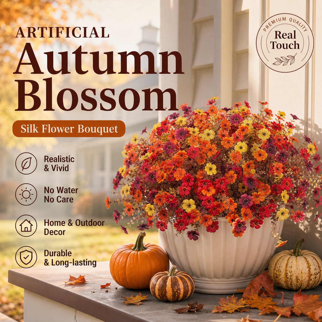 🍂🧡Artificial Autumn Violet Silk Flower Bouquet✨Weatherproof Faux Fall Floral Stems
