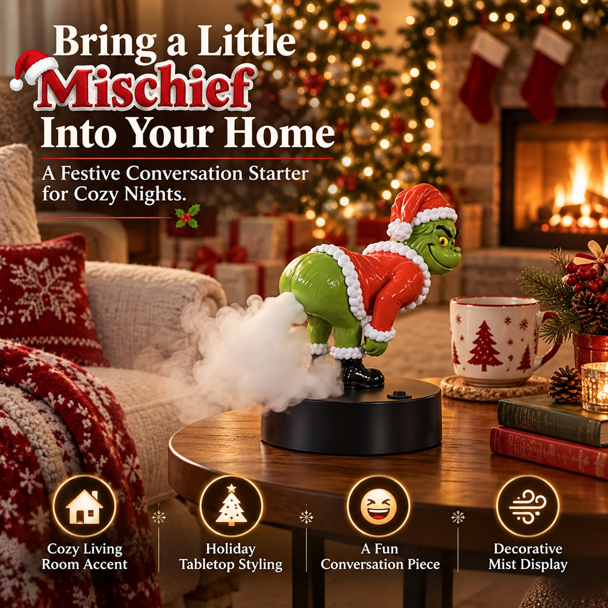 🎄😂 Funny Christmas Green Character Mist Diffuser – Hilarious Butt Mist Effect 💨 | Funny Holiday Decor & White Elephant Gag Gift 🎁