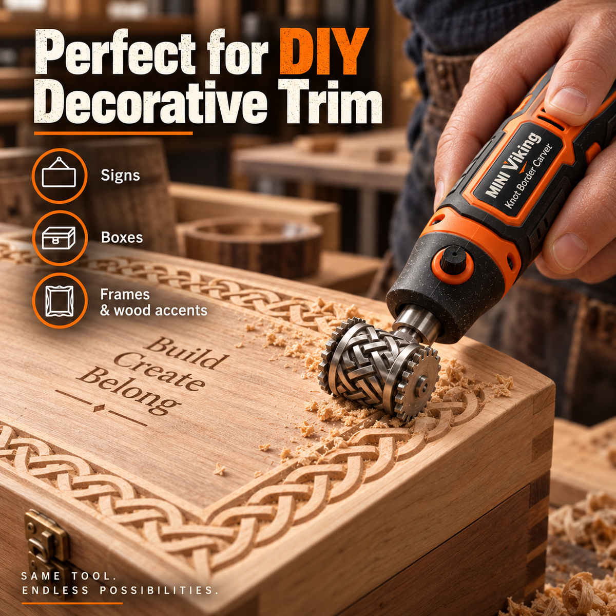 🪵 MINI Viking Knot Border Carver – Decorative Woodworking Roller Tool