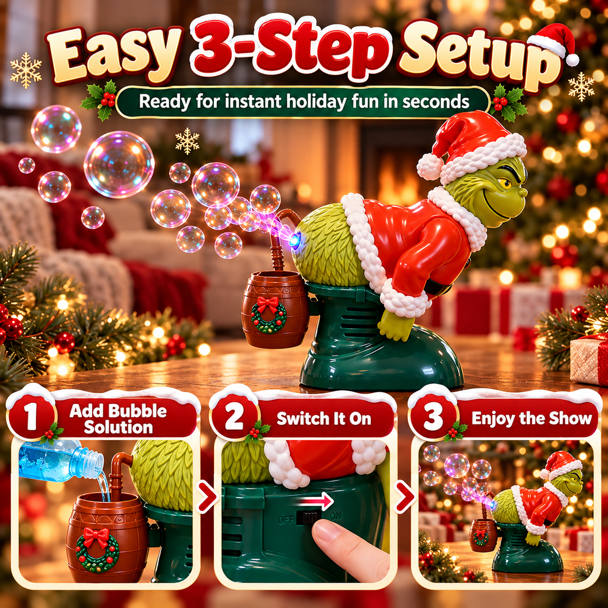 🎄💚 Funny Christmas Green Character Bubble Machine 🎅🫧✨ LED Light-Up Holiday Bubble Blower 🎁😂 Festive Party Decoration & Unique Christmas Gift