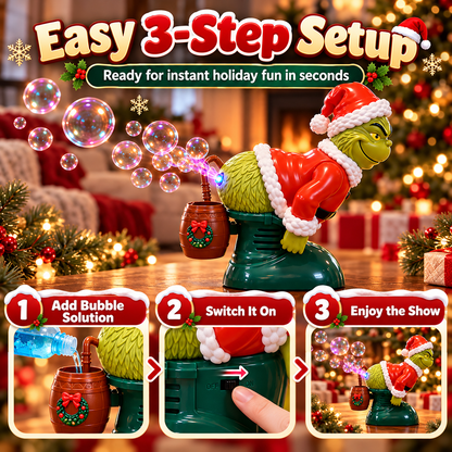 🎄💚 Funny Christmas Green Character Bubble Machine 🎅🫧✨ LED Light-Up Holiday Bubble Blower 🎁😂 Festive Party Decoration & Unique Christmas Gift