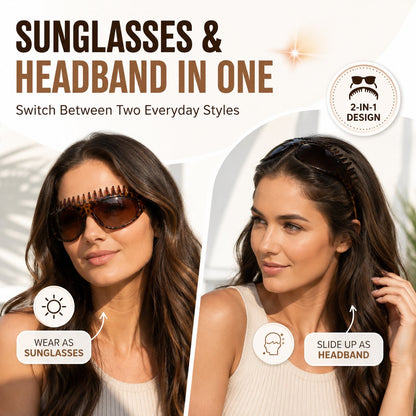 🥇💃 2-in-1 Tortoiseshell Headband Sunglasses – Polarized UV400 Sunglasses with Built-In Comb Teeth