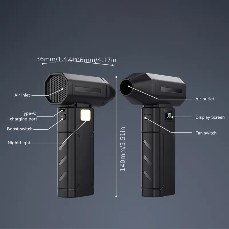 ✨️✨️100,000 RPM Portable Turbo Fan – 6 Speeds with LED Light