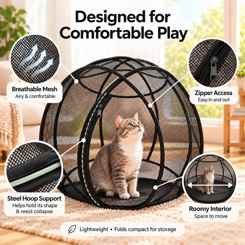 🐱🎡Collapsible Cat Playpen – Portable Mesh Pet Enclosure for Indoor & Outdoor Play