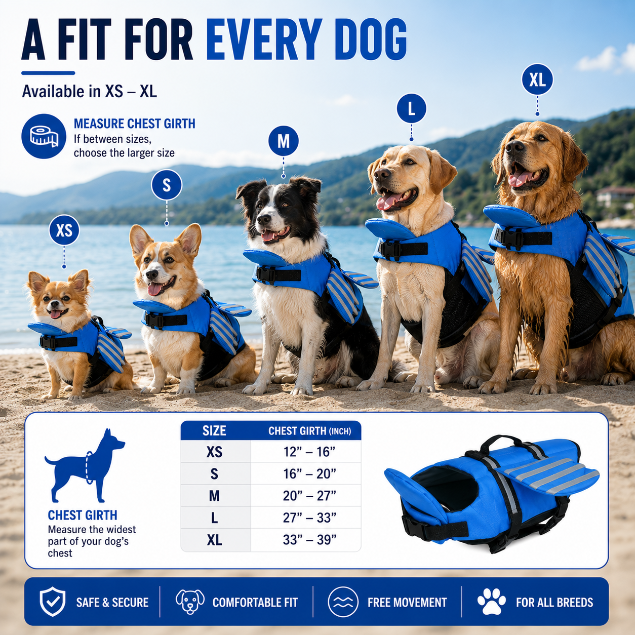 🐶Dog Life Jacket, High Buoyancy Wings Pet Life Vest with Extra Chin Float🔥