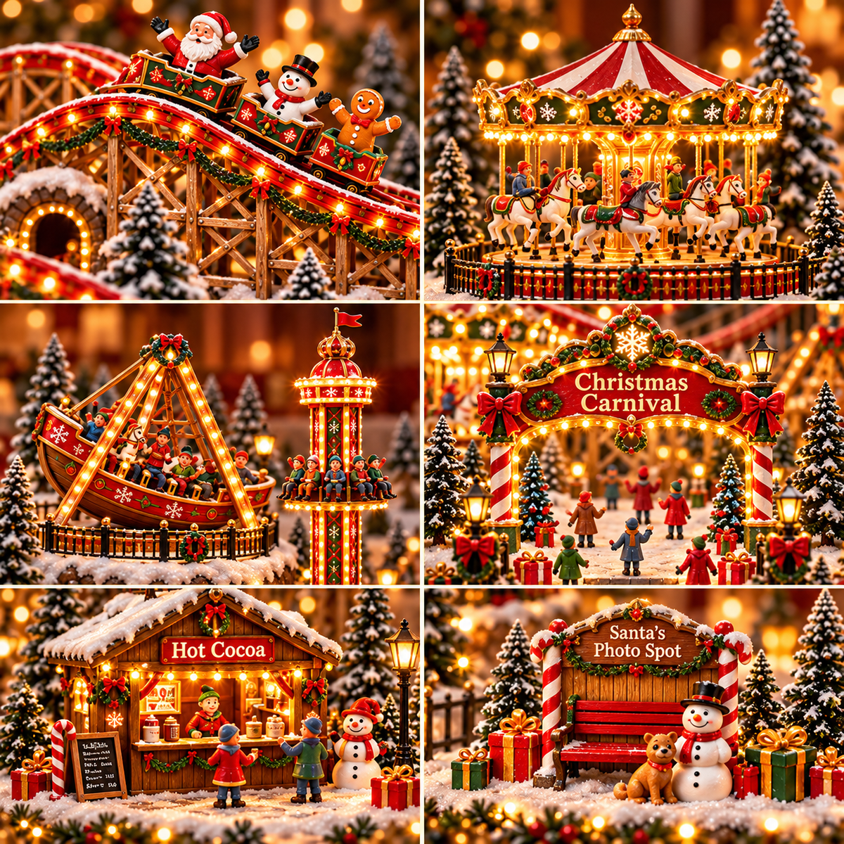 🔥Last Day 50%🎢 Magical Christmas Carnival Village – Animated Roller Coaster & Lighted Holiday Decor