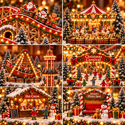 🔥Last Day 50%🎢 Magical Christmas Carnival Village – Animated Roller Coaster & Lighted Holiday Decor