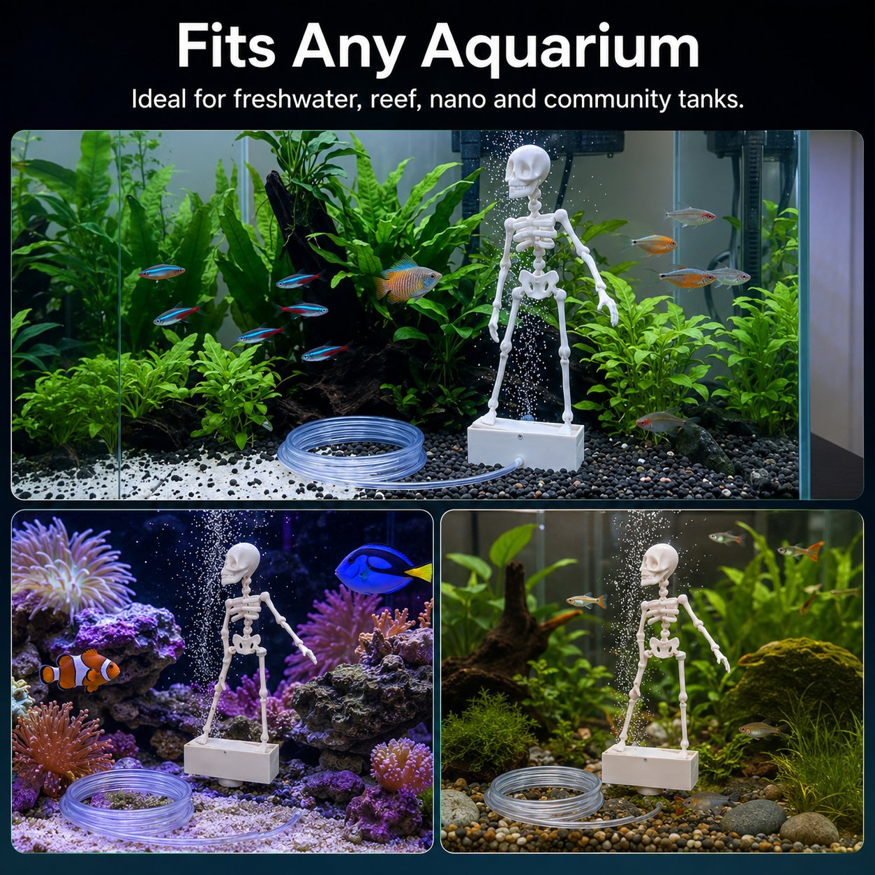 Dancing Skeleton Bubble Aquarium Ornament 🦴💨