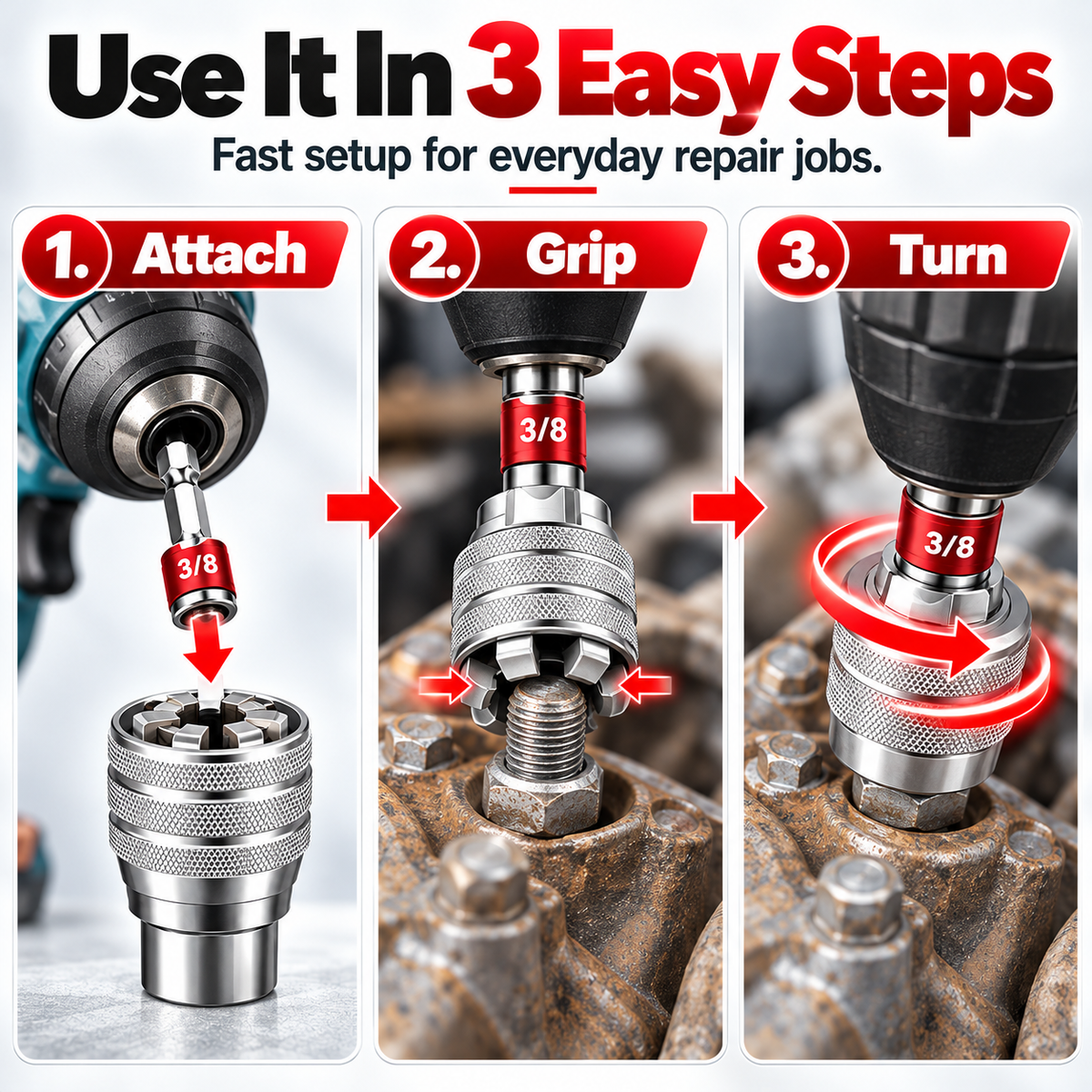 🔧2-Pack Self-Adjusting Universal Socket Set – 10–19mm Grip with 3/8" Drive Adapters