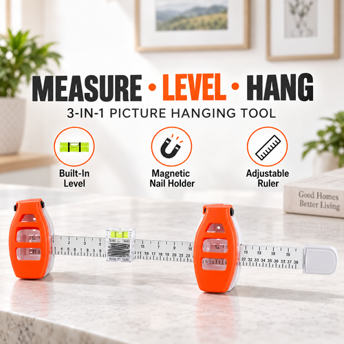 Hang Hero-3-in-1 Picture Hanging Tool, Magnetic Nail Hanger with Level Ruler