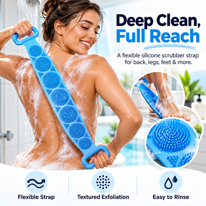 🚿Long-Reach Exfoliating Body Scrubber Strap with Dual Handles