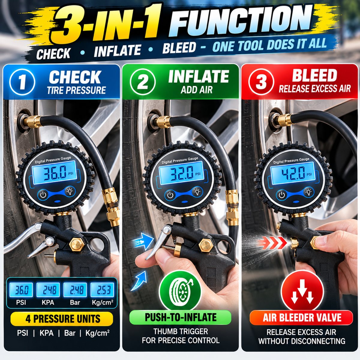 ⚡ Digital Tire Inflator Gauge — One Tool for Faster Tire Pressure Maintenance
