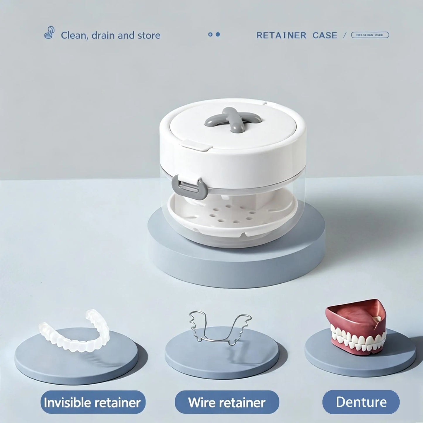 3-in-1 Travel Retainer Cleaner Case with Mirror & Drain Tray