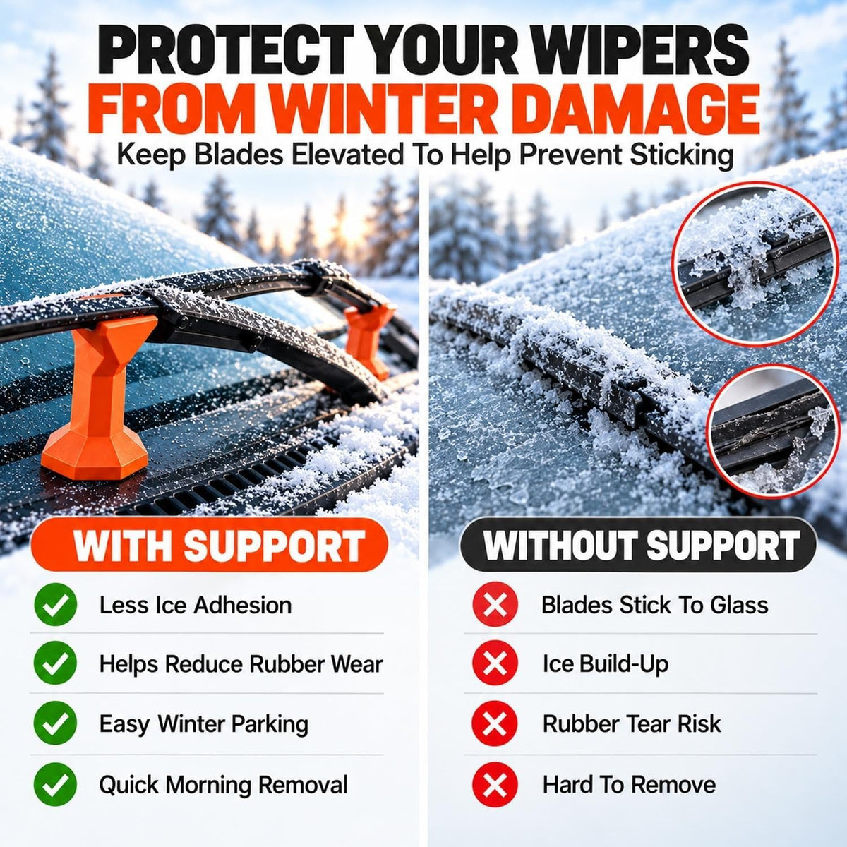 ❄️🚗 Windshield Wiper Anti-Freeze Stands – 2-Pack 3D Printed Wiper Lifters | Snow & Ice Parking Protection, Easy Tool-Free Setup