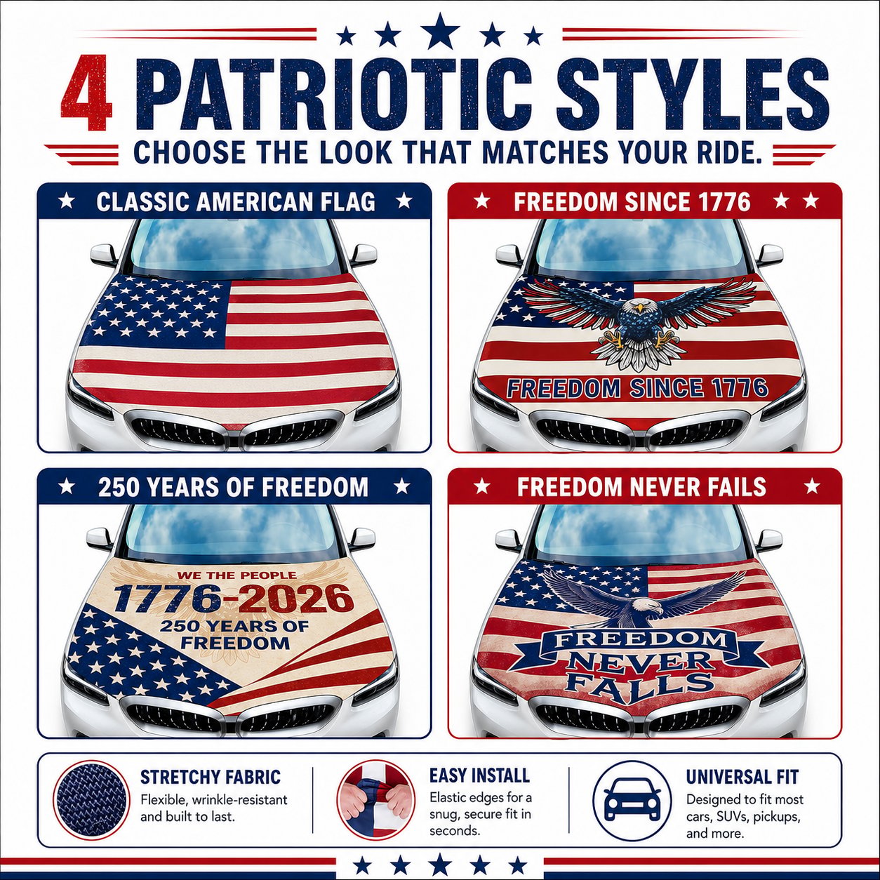 🇺🇸 Universal American Hood Flag Cover 🔥 Fits Most Cars, SUVs & Pickups🦅[Buy 2 Free Shipping]