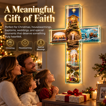 ✝️Illuminated 3D Biblical Story Cross – Warm LED Christian Wall Decor & Meaningful Faith Gift