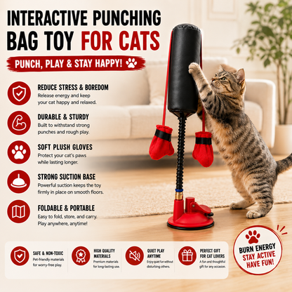 🐱Interactive Cat Punching Bag Toy with Suction Base & Catnip – Indoor Exercise Toy for Cats🥊