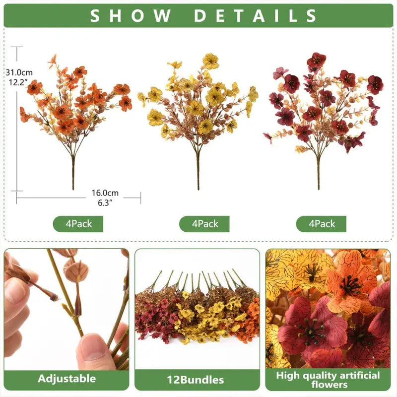 🍂Fall Artificial Flowers – UV-Resistant Colorful Bouquet for Home, Garden, Wedding & Party Decor