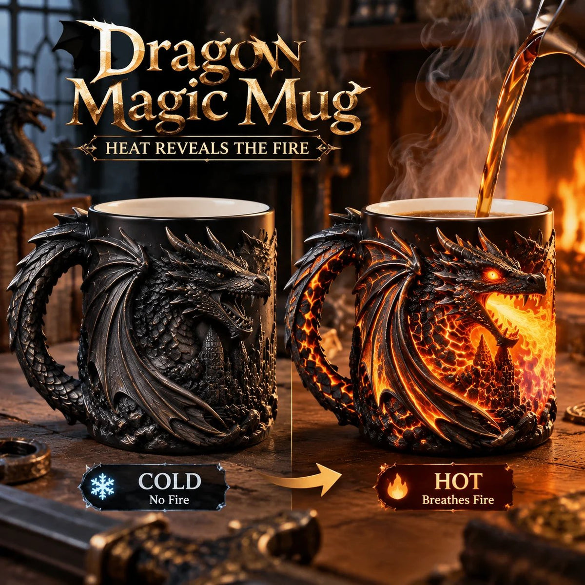 🔥 Last Day 49% OFF 🐉 Dragonfire 3D Heat-Reveal Magic Mug | Add a Hot Drink. Awaken the Dragon