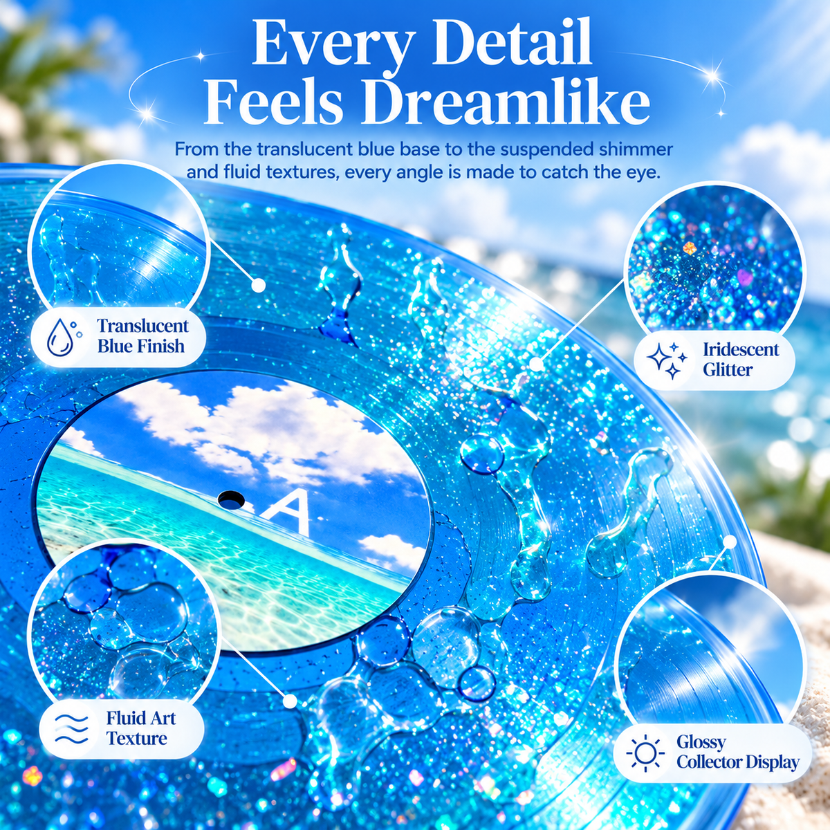 🌊Ocean Dream Liquid-Filled Vinyl Art Disc – Iridescent Glitter Collector Decor