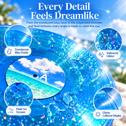 🌊Ocean Dream Liquid-Filled Vinyl Art Disc – Iridescent Glitter Collector Decor