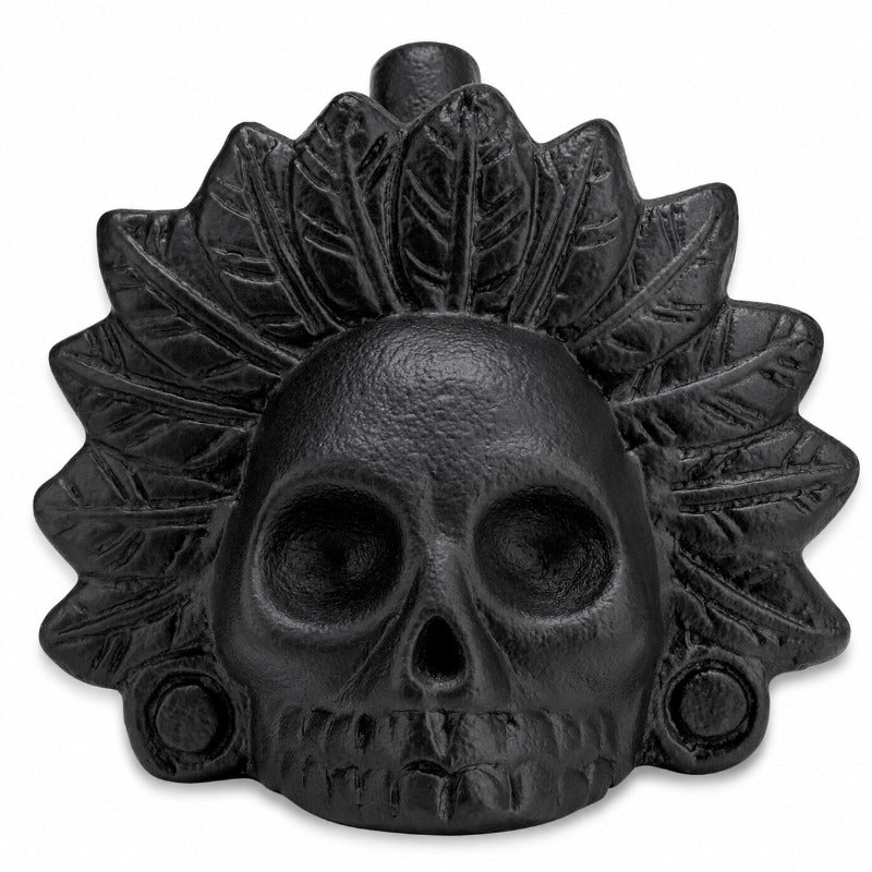 Front view of matte black ceramic skull whistle