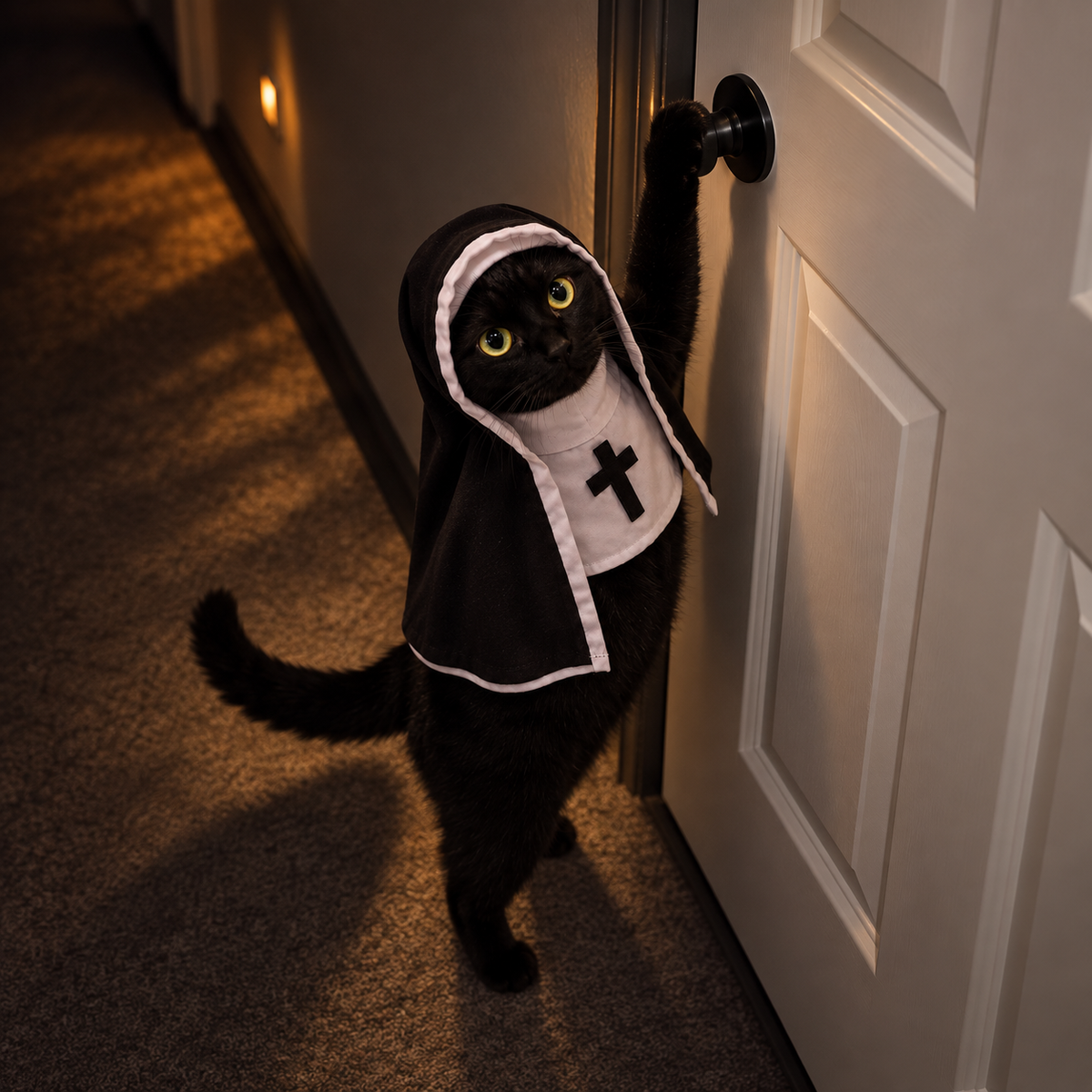 🐾 Funny Nun Cat Halloween Costume – Hooded Pet Costume for Photos, Parties & Pranks