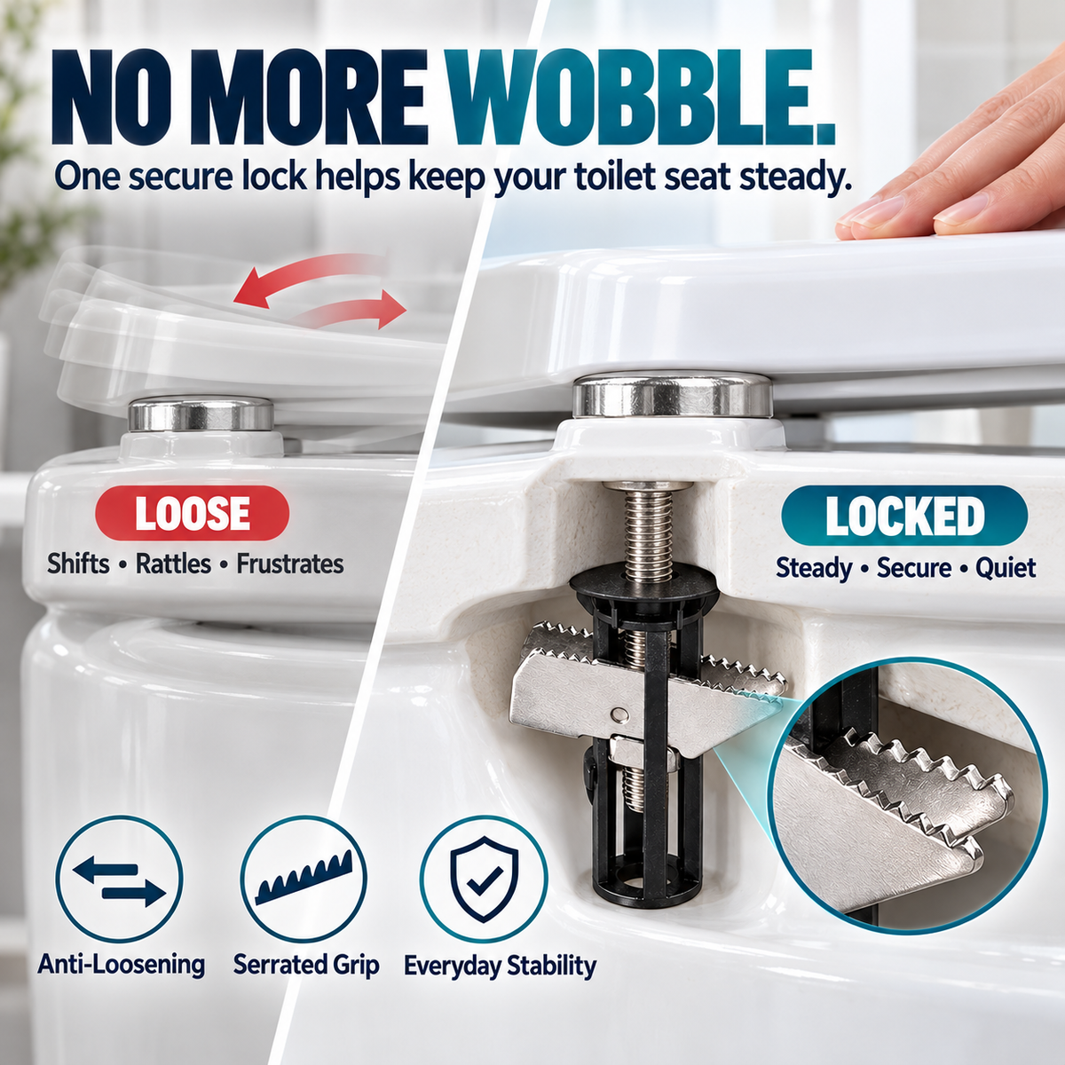 🔒 Universal Locking Toilet Seat Fixing Bolt – 304 Stainless Steel Quick-Lock Kit with 2 Washers