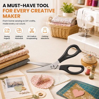 ✂️ Professional Pinking Shears – Stainless Steel Zigzag Fabric Cutting Scissors