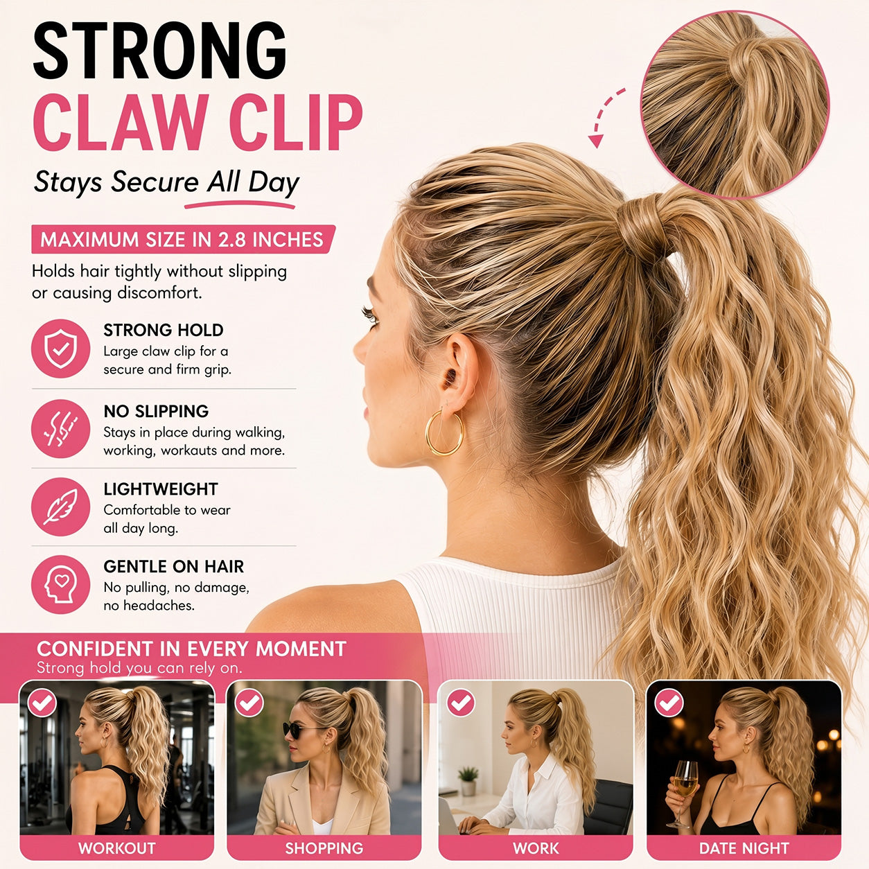 Instant Glam Curly Claw Clip Ponytail Extension|Add Gorgeous Volume & Length In Seconds