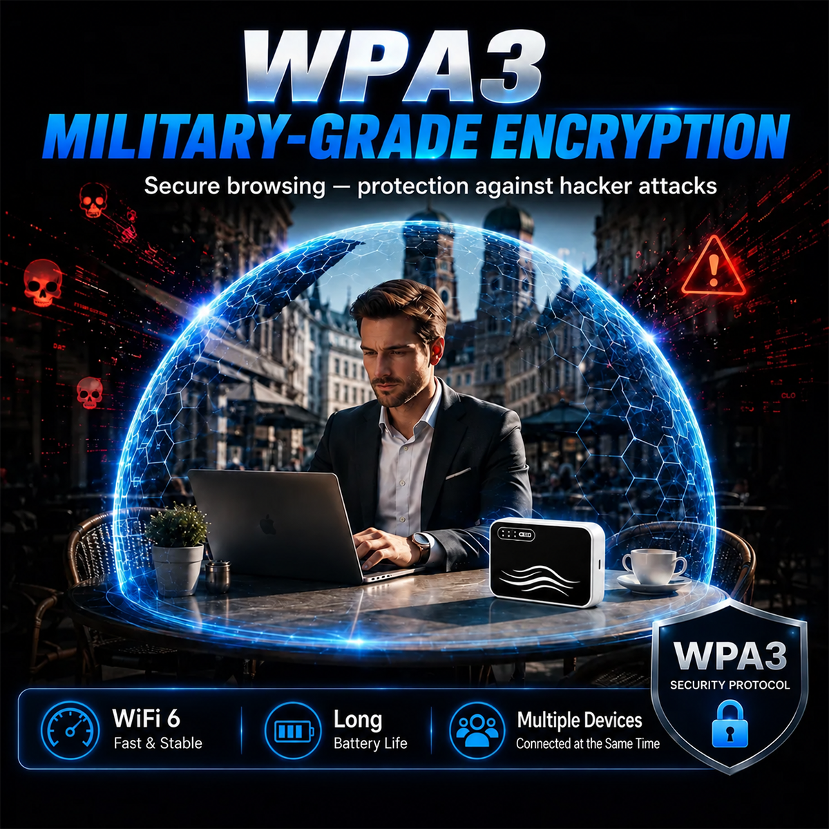 Portable WiFi security illustration with WPA3