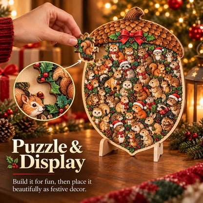 ⏳ Last Day 49% OFF –🎄🧩 Wooden Christmas Puzzle with Stand