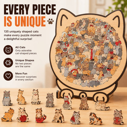 🔥Flash Sale: 50% OFF🎁Every Piece Is a Cat – 135-Piece Wooden Puzzle for Cat Lovers