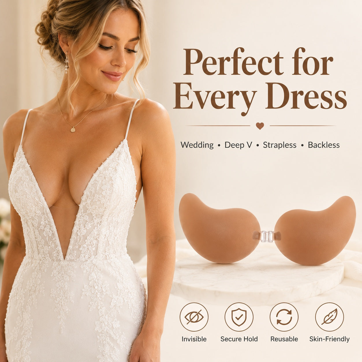 🏆LAST DAY SALE 30% OFF🔥Invisible Lift Adhesive Bra Inserts | Strapless Push-Up Bra for Wedding, Deep V & Backless Dresses