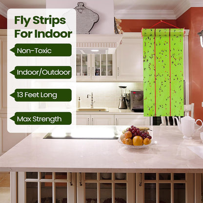 Giant Sticky Fly Traps, Fly Strips for Indoor Outdoor Hanging Flying Tapes Non Toxic Ribbon Fruit Gnat Killer for Mosquito Plants House Horse Stable