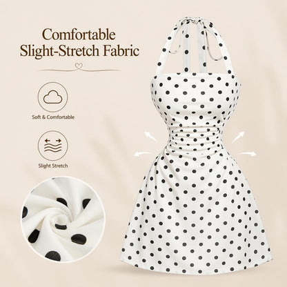 👗Women's Ruched Tie Back Halter Neck A-Line Mini Dress – Sleeveless Casual Summer Dress