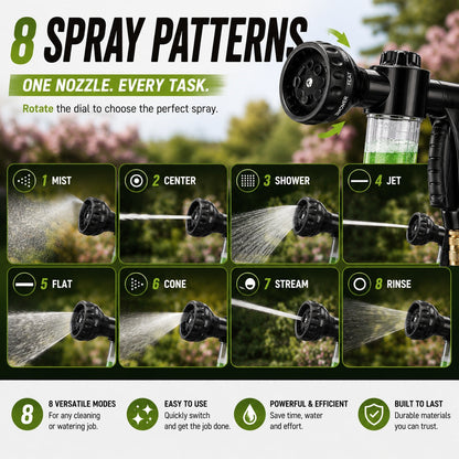 8-Pattern Garden Hose Nozzle with Built-In Soap Dispenser