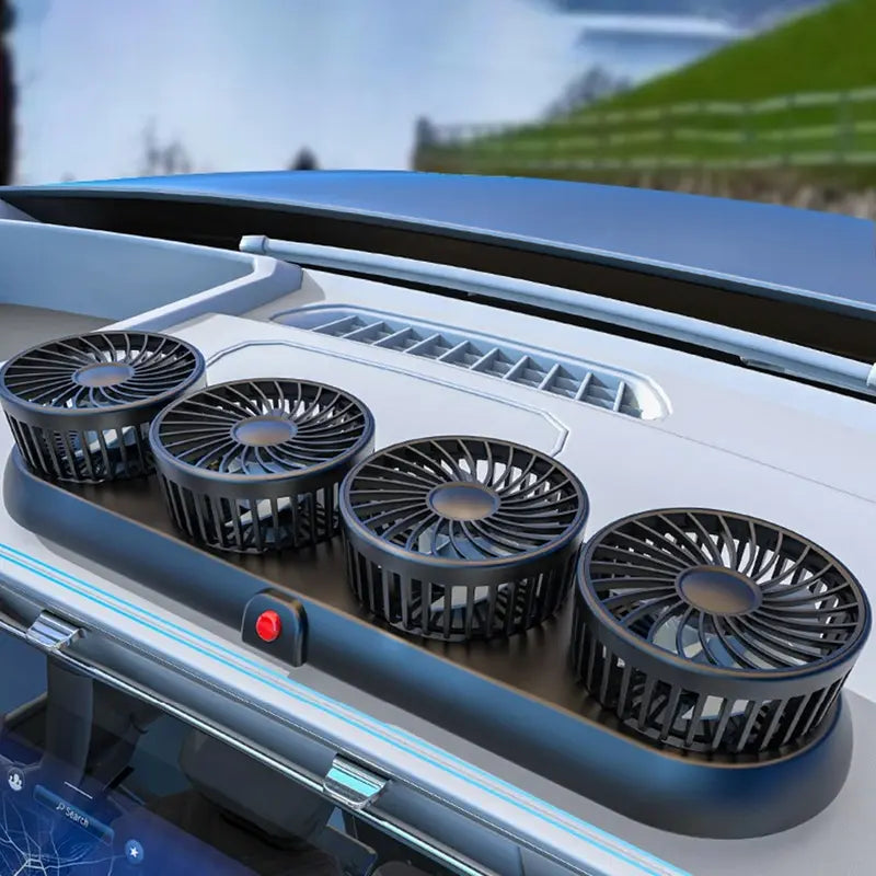❄️ Portable 4-Head Car Cooling Fan – 360° Adjustable Powerful Dashboard Fan for Cars, SUVs & RVs