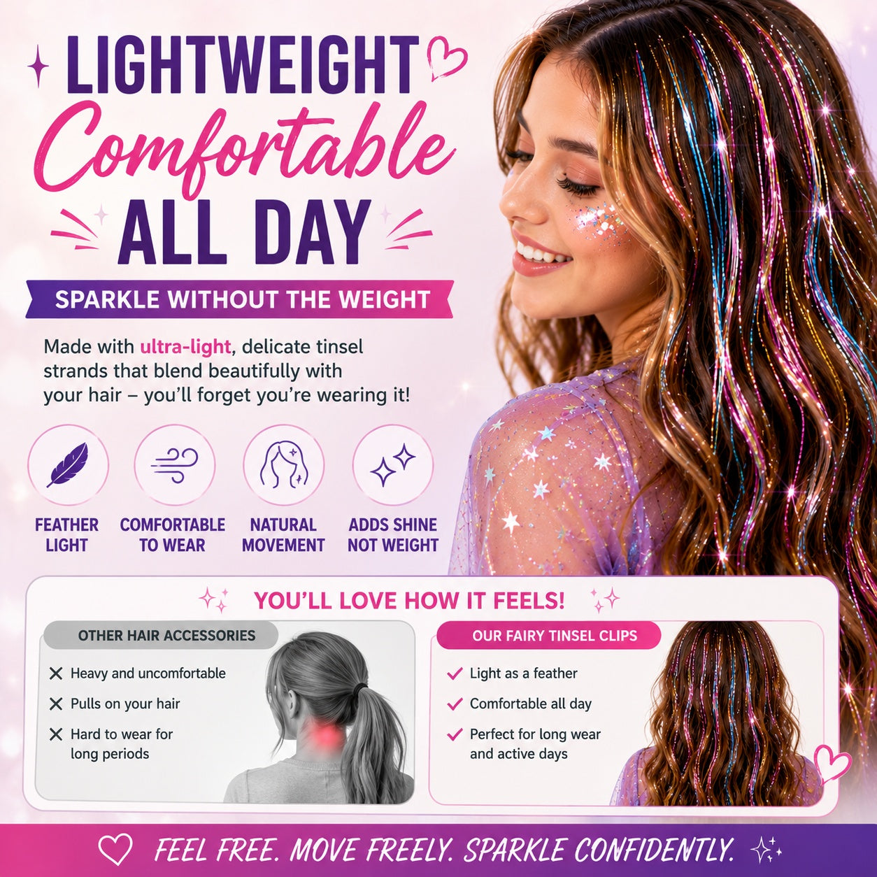 ✨Clip-In Hair Tinsel Extensions – Sparkling Fairy Hair Clips
