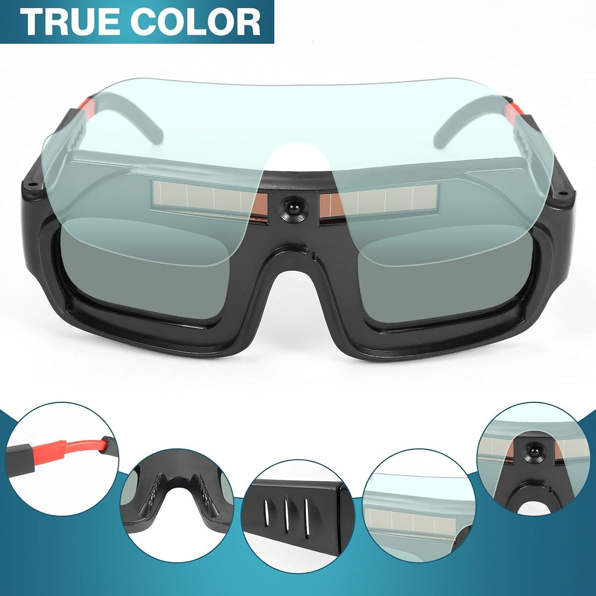 Front view of auto darkening welding glasses