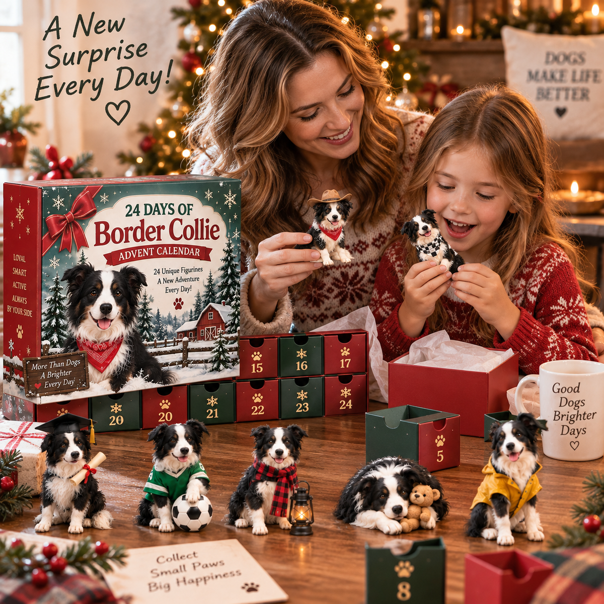 ❤️✨24 Days of Border Collie – 24 Unique Dog Figurines | Christmas Collectible Gift Set