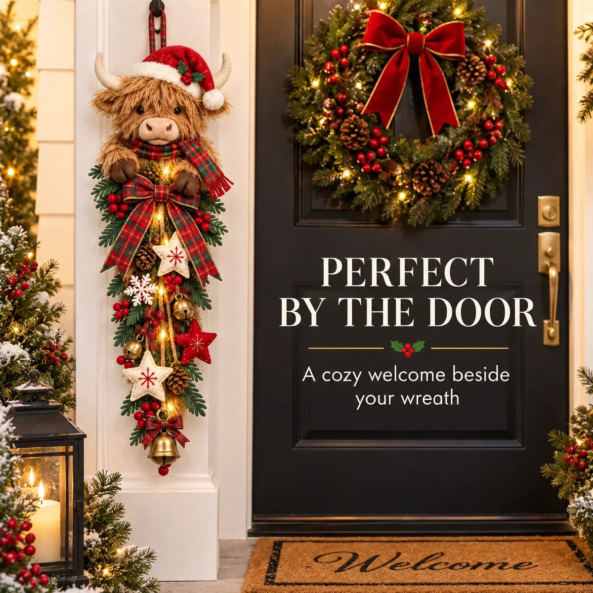 Lighted Highland Cow Christmas Door Swag - product image 6
