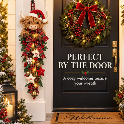 🔥Hot Sale 45% OFF -🎄 Lighted Highland Cow Christmas Door Swag