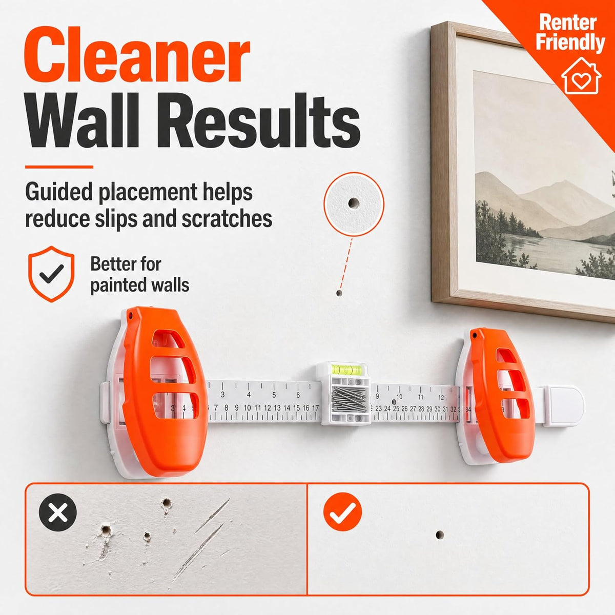 Hang Hero-3-in-1 Picture Hanging Tool, Magnetic Nail Hanger with Level Ruler