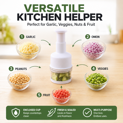 10-Second Quick-Prep Vegetable Chopper – Easy Press Food & Garlic Slicer
